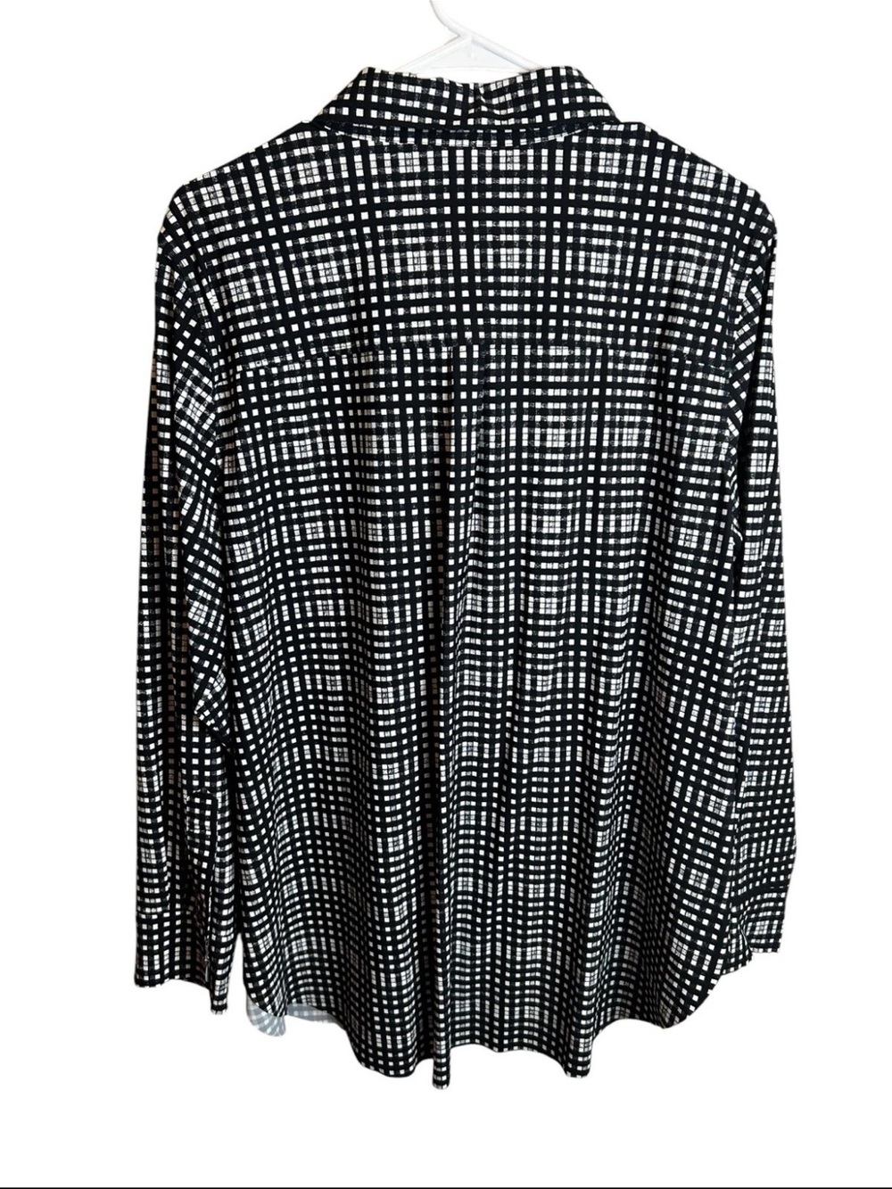 Lysse Plaid Button Down Shirt Women’s 1X Black White Grid Long Sleeve Workwear - Picture 3 of 4